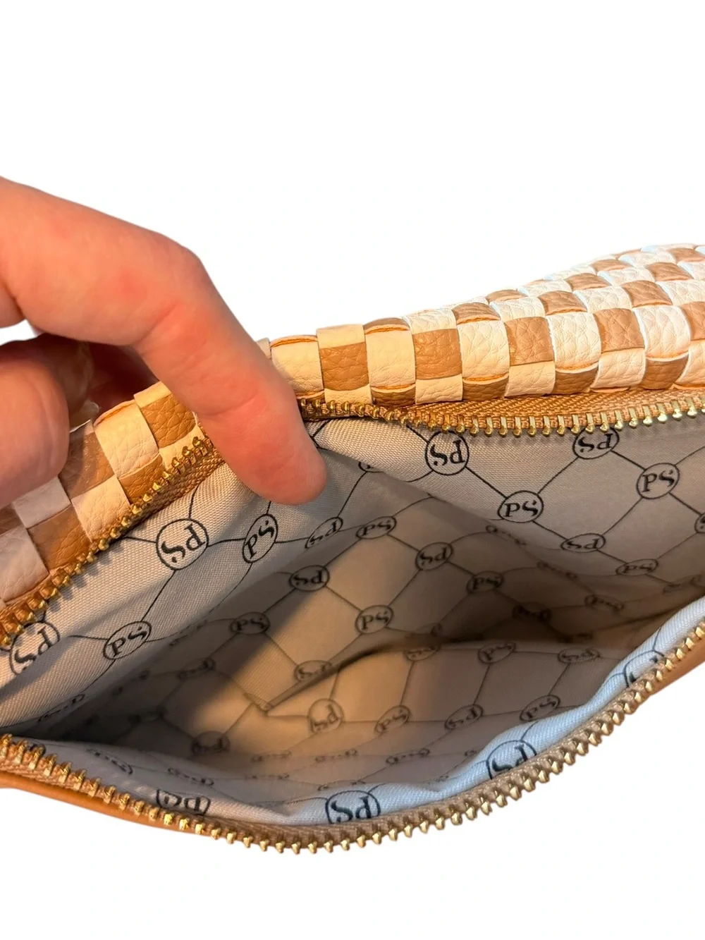 Pretty Simple Woven Susie Sidekick Bum Bag High Quality Vegan Leather Check Tan